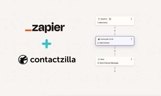 A block diagram showing an example Zap to create a new contact automatically in Contactzilla.