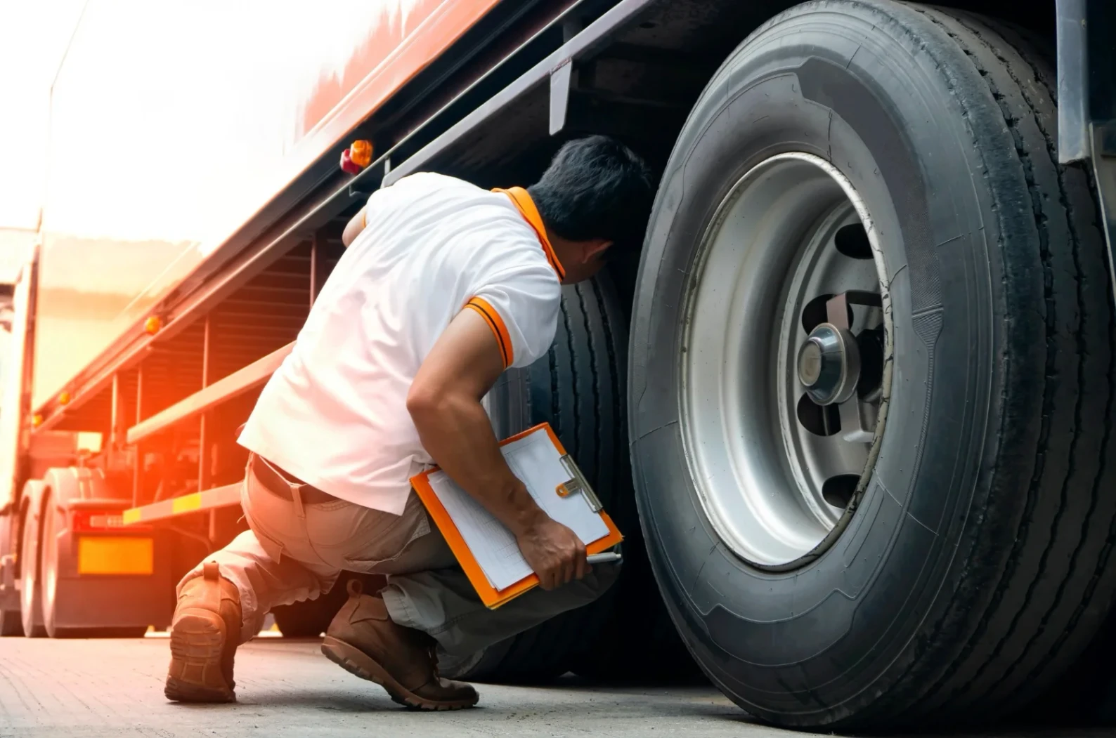 Man performing a maintenance check on a vehicle