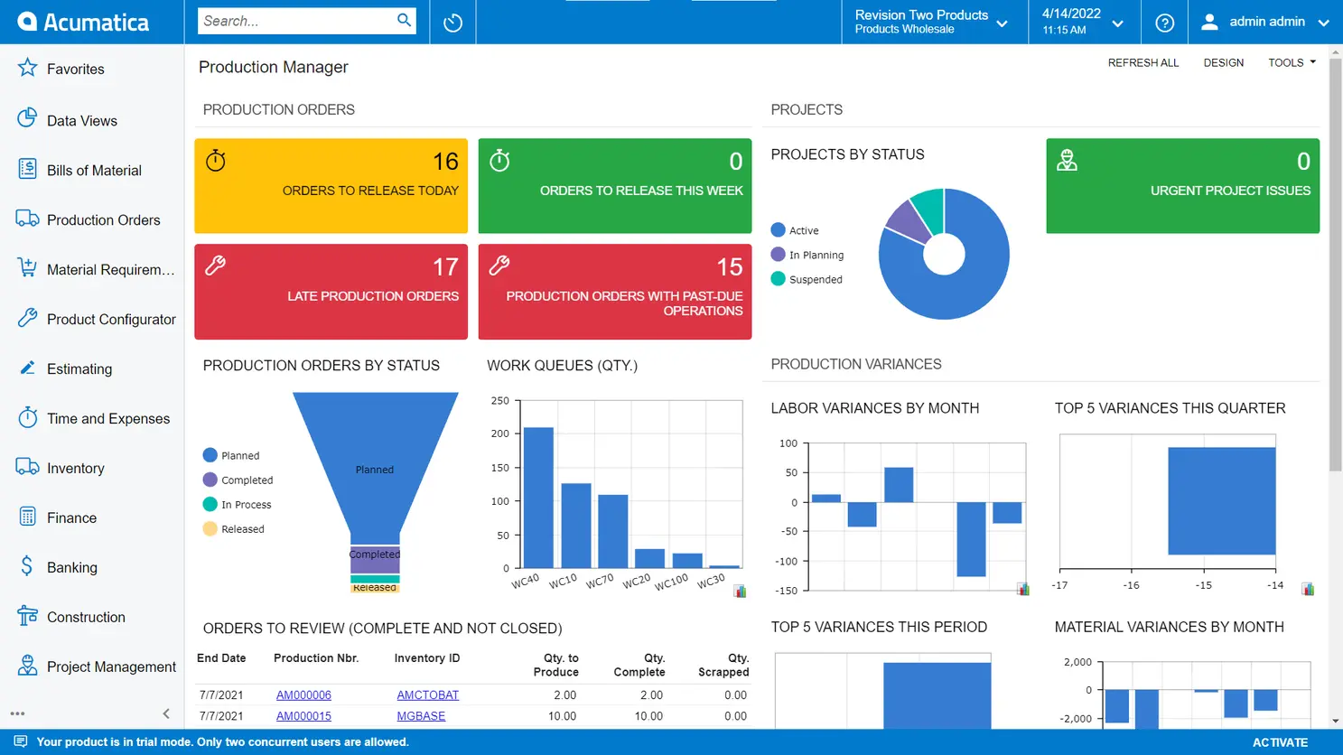 Screenshot of Acumatica interface with fleet data view
