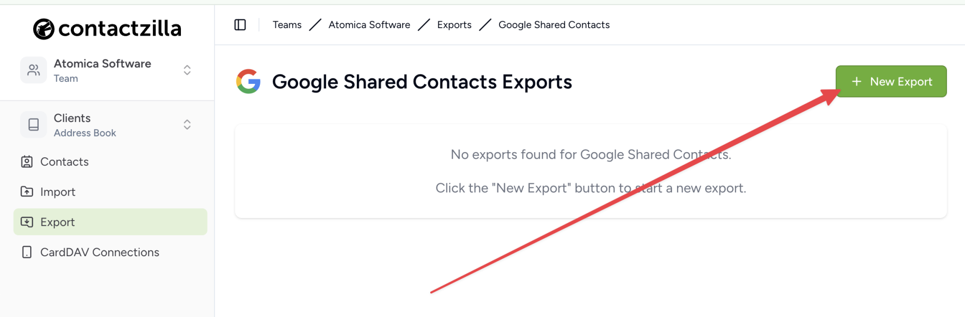 Now you can create a new export